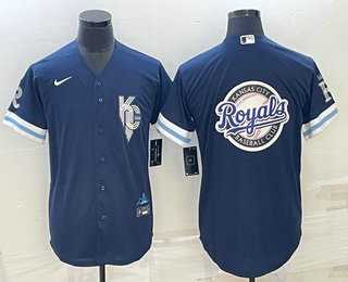 Mens Kansas City Royals Big Logo 2022 Navy Blue City Connect Cool Base Stitched Jerseys